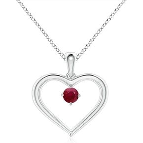 Angara Natural Ruby Solitaire Heart Pendant Necklace with Diamond in Sterling Silver/14K Solid Gold/Platinum for Women, Girls with 18" Chain | July Birthstone Jewelry Gift for Her