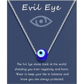 Sincere Evil Eye Necklace Blue Eyes Luck Protection Amulet Pendant Necklace Ojo Turco Kabbalah Adjustable Evil Eye Jewelry Gift for Women Girls（Silver/Gold）