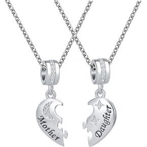 Mother Daughter Matching Necklace for Mommy Set Love Heart Son Mom Birthday Gift CZ Crystal Pendant Necklaces for Mothers Day