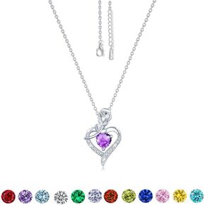 Gemstone Rose Flower Heart Pendant Birthstone Necklace Gifts for Women Girls Mom Lady Her in Saudi Arabia