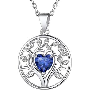 925 Sterling Silver Tree of Life/Filigree Crescent Moon Necklace Heart Birthstone Pendant Necklace Gift for Women Girls