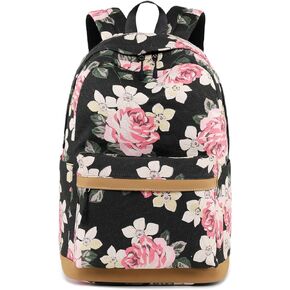 forestfish Laptop Backpacks With USB Charging Port, Large Capacity Lightweight Floral Printed College Bookbag Casual Daypack (Flower-Black)