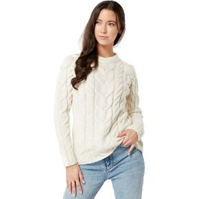 Aran Woollen Mills - Carraig Donn Ladies Irish Multi Cabled Raglan Super Soft Merino Wool Sweater in Kuwait