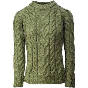 Aran Woollen Mills - Carraig Donn Ladies Irish Multi Cabled Raglan Super Soft Merino Wool Sweater