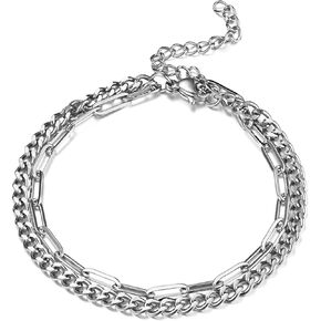 Jude Jewelers Stainless Steel Chain Style Double Layers Classic Plain Strand Bracelet