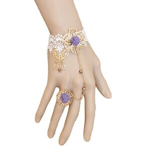 القوطية الأسود العاج الدانتيل الرقيق سوار مع البنصر قفازات الزفاف زهرة الأحجار الكريمة دمعة تسخير سوار خمر الزفاف حفلة موسيقية مهرجان اليد سلسلة مجوهرات للنساء in Kuwait