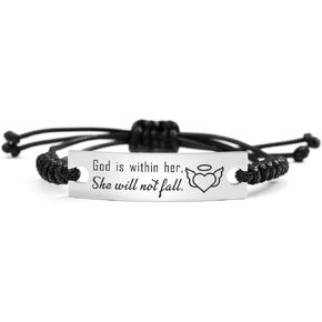 SOUSYOKYO God is Within Her She Will Not Fall Bracelet Christian Bible Verse Gifts Religious Saying Jewelry