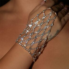 Xerling Iced Out Rhinestones Bracelets Finger Ring Women's Hand Harness Bridal Hand Chains Bracelets for Girls Silver Hand Accessories (Silver)