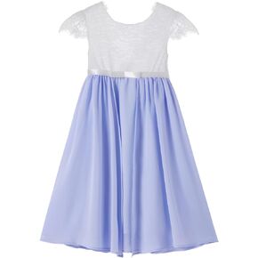 Beganly Girls Graceful Lovely V-Back Lace Patchwork Double Layers Chiffon A-Line Flowy Long Dress Party Flower Girl Dresses