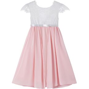 Beganly Girls Graceful Lovely V-Back Lace Patchwork Double Layers Chiffon A-Line Flowy Long Dress Party Flower Girl Dresses