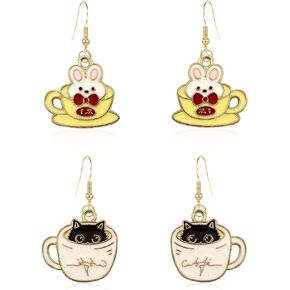 Vavhoo 2 Pairs Black Cat Bunny Earrings for Girls Cup Cat Dangle Earrings Cute Animal Drop Earrings Jewelry Gift for Women Mom Daughter Wife Set