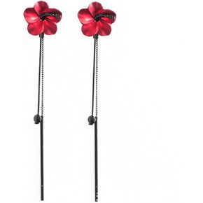 MALOYANVE Poppy Flower Earrings for Women Girls Trendy Red Green Flower Black Long Line Bar Charm Dangle Drop Tassel Earrings Jewelry