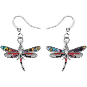 BONSNY Sweet Floral Enamel Dragonfly Earrings Dangle Gifts for Women Girls Jewelry Insect Charms