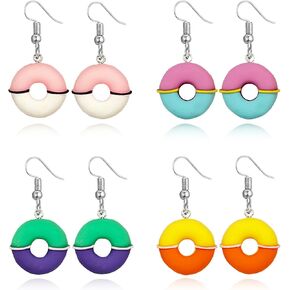 4 Pairs Resin Food Sweet Donut Dangle Earrings Set For Women Girls Statement Jewellery Gifts