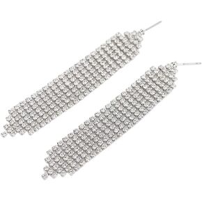 Mlouye Rhinestone Earrings Dangling for Women Girls, Dangle Earrings Long Tassel Crystal Chandelier Drop Earrings for Prom Party