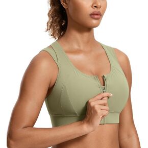 SYROKAN Front Zipper Sports Bras for Women High Support Double Mesh Racerback Padded Wireless Bra