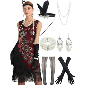 Women 1920s Cocktail Party Dress Sequins Latin Ballroom Dress with 20s Accessories