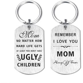 DEGASKEN Mom Mothers Day Gifts - At Least You Don't Have Ugly Children - I Love You Mom Keychain