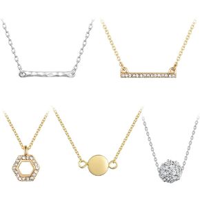 Kevia Set of 5 Silver and 18K Gold Necklace for Women and Girls, Elegant 18k Gold Plated Necklace with Intricate Design Layered Necklaces for Women