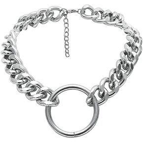 عقد Juland Women's خليط معدني مع قلادة كوبية ثقيلة مكتنزة سلسلة Punk Gothic - دائرة فضية in Kuwait