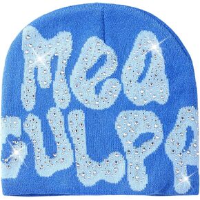 JUMISEE Men Women Letter Graphic Y2K Beanie Knitted Hats Bling Rhinestone Winter Warm Skull Cap Pullover Hat