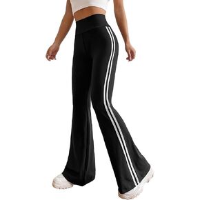 Floerns Women's Contrast Striped Elastic High Waist Workout Flare Leg Pants