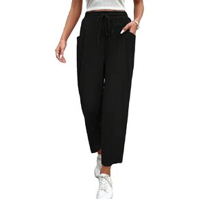 MakeMeChic Women's Casual Drawstring Waist Tie Front Pocket Crop Pants Trousers
