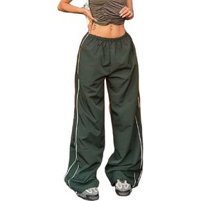 Winioder Parachute Pants for Women Baggy Cargo Pants Low Rise Y2K Track Pants Teen Girls Wide Leg Cargo Pant Streetwear