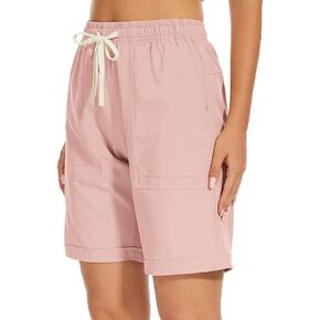 Msmsse Women's Quick Dry Cargo Shorts Knee-Length Elastic Waist Outdoor Running Bermuda Shorts
