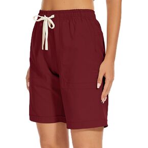 Msmsse Women's Quick Dry Cargo Shorts Knee-Length Elastic Waist Outdoor Running Bermuda Shorts