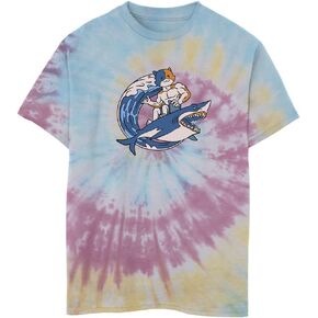 Fortnite Boys' Meowcles Shark Surf T-Shirt, Blue/Pink/Light Yellow, Medium