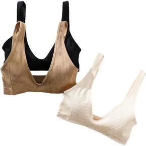 Floerns Women's 3 Piece Solid Comfy Wireless Ribbed Knit Underwear Bralette