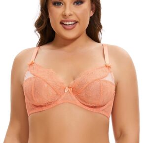 Womens Lace Underwire Non-Padded Plus Size Bra Comfy Sexy Lace Unlined 3/4 Cup Bra