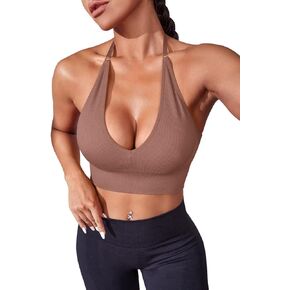 SOLY HUX Women's Seamless Sports Bra Halter Backless Workout Running Yoga Crop Top