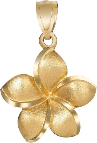 14K Solid Yellow Gold Hawaiian Plumeria Flower Pendant Charm, For Mom Daughter Girlfriend, Nickel Free Hypoallergenic for Sensitive Skin, Gift Box Included in Saudi Arabia
