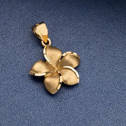 14K Solid Yellow Gold Hawaiian Plumeria Flower Pendant Charm, For Mom Daughter Girlfriend, Nickel Free Hypoallergenic for Sensitive Skin, Gift Box Included in Saudi Arabia