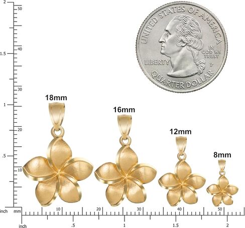 14K Solid Yellow Gold Hawaiian Plumeria Flower Pendant Charm, For Mom Daughter Girlfriend, Nickel Free Hypoallergenic for Sensitive Skin, Gift Box Included in Saudi Arabia