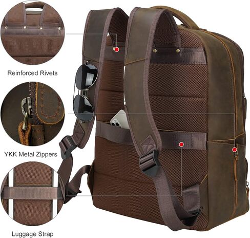 شنطة ظهر كبيرة للابتوب من الجلد المحبب بالكامل للرجال مقاس 17.3 انش، شنطة للكتب والمدرسة والجامعة، لون بني، شنطة ظهر للابتوب in Kuwait