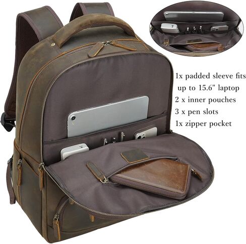 شنطة ظهر كبيرة للابتوب من الجلد المحبب بالكامل للرجال مقاس 17.3 انش، شنطة للكتب والمدرسة والجامعة، لون بني، شنطة ظهر للابتوب in Kuwait