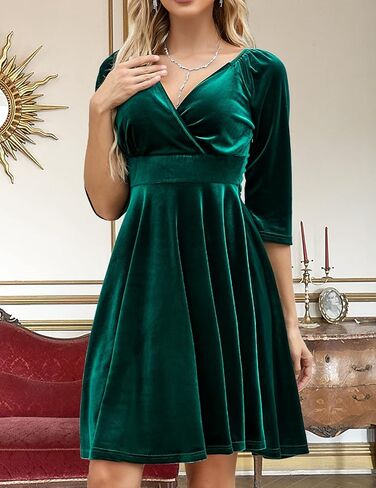 فساتين نسائية مخملية ملفوفة من DRESSTELLS بأكمام طويلة فستان خريف وشتاء فستان زفاف رسمي برقبة على شكل حرف V وحفلات الكوكتيل in Kuwait