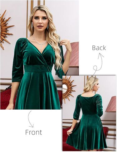 فساتين نسائية مخملية ملفوفة من DRESSTELLS بأكمام طويلة فستان خريف وشتاء فستان زفاف رسمي برقبة على شكل حرف V وحفلات الكوكتيل in Kuwait