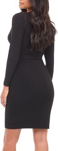 Rekucci Women's V-Neck Long Sleeve Slimming Stretchy Knit Dress in Kuwait