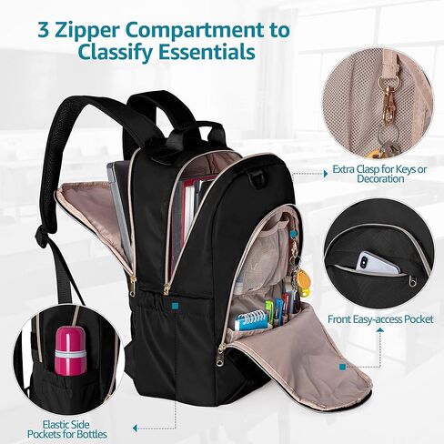 حقيبة ظهر للكمبيوتر المحمول من فاسروم للنساء للعمل، حقيبة كمبيوتر مقاس 15.6 بوصة حقيبة نهارية عادية مع فتحة شحن USB للسفر والعمل والكلية، وردي (حقيبة فارغة فقط) in Kuwait