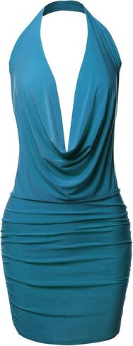 Made by Emma Women's Sexy Halter Neck Ruched Bodycon Backless Party Cocktail Mini Dress in Kuwait