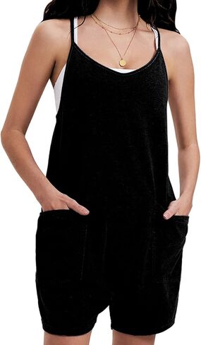 سروال قصير نسائي صيفي كاجوال بدون أكمام من Byinns، سروال قصير فضفاض بحزام سباغيتي مع جيوب in Kuwait