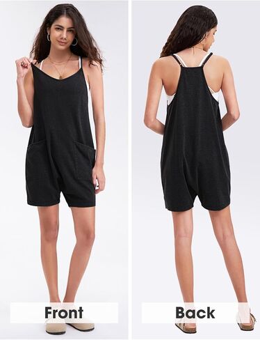 سروال قصير نسائي صيفي كاجوال بدون أكمام من Byinns، سروال قصير فضفاض بحزام سباغيتي مع جيوب in Kuwait