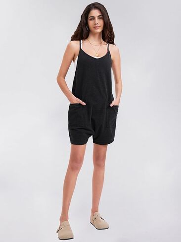 سروال قصير نسائي صيفي كاجوال بدون أكمام من Byinns، سروال قصير فضفاض بحزام سباغيتي مع جيوب in Kuwait