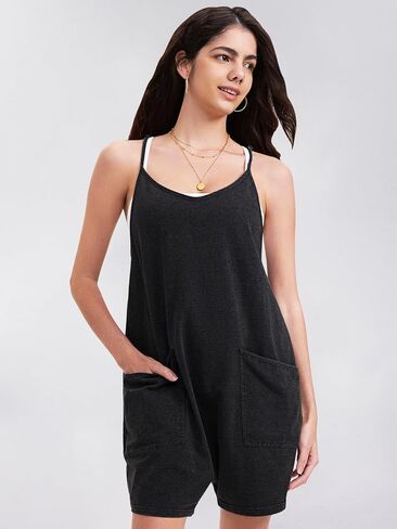 سروال قصير نسائي صيفي كاجوال بدون أكمام من Byinns، سروال قصير فضفاض بحزام سباغيتي مع جيوب in Kuwait