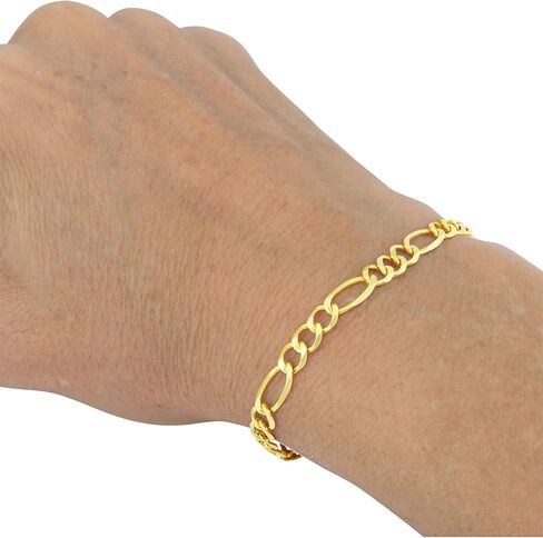 Nuragold 14k Yellow Gold 5.5mm Figaro Chain Link Bracelet, Mens Womens Jewelry Lobster Clasp 7" 7.5" 8" 8.5" 9" in Saudi Arabia