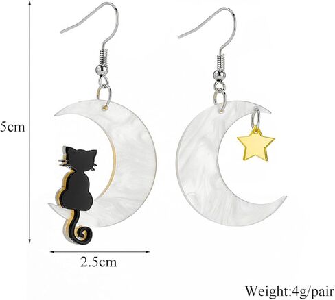 القطة السوداء على القمر أقراط نجمة للنساء الفتيات الإبداعية غير المتماثلة الكرتون الاكريليك الراتنج الهلال القمر الأسود الحيوانات الجميلة الحيوانات الأليفة خفيفة الوزن تتدلى أقراط للهدايا مجوهرات حفلة الهالوين in Kuwait